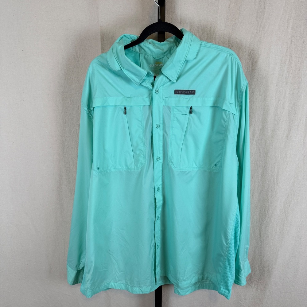 Cabelas Guidewear Mens 2XL Fishing Shirt Mint Green UPF30 Long Sleeve Ventilated